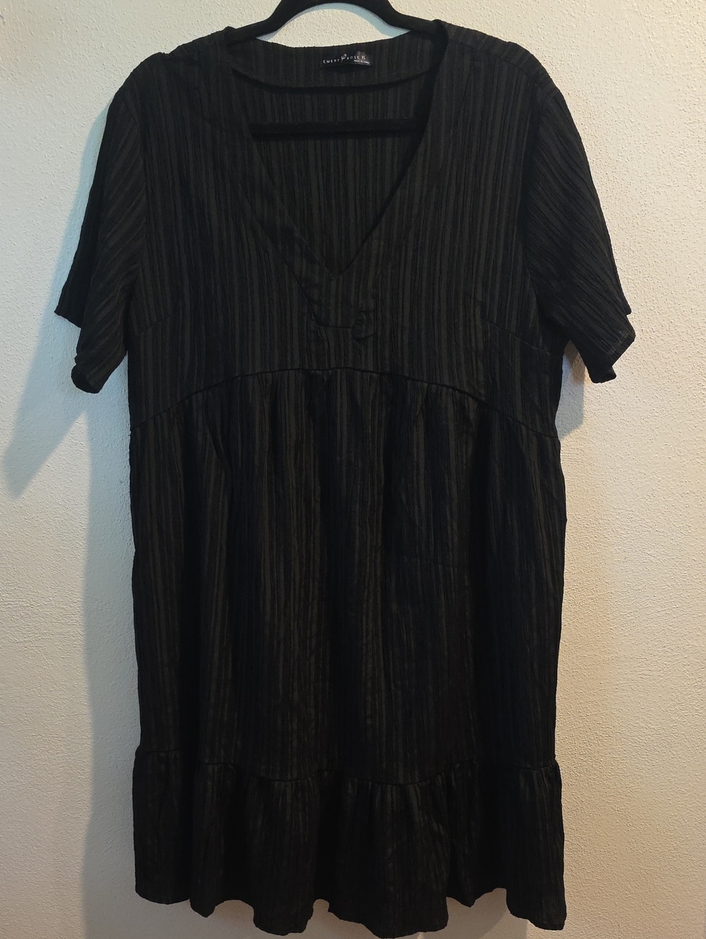 Emery Rose Babydoll Dress With Textured Vertical Stripes & Ruffle Hem